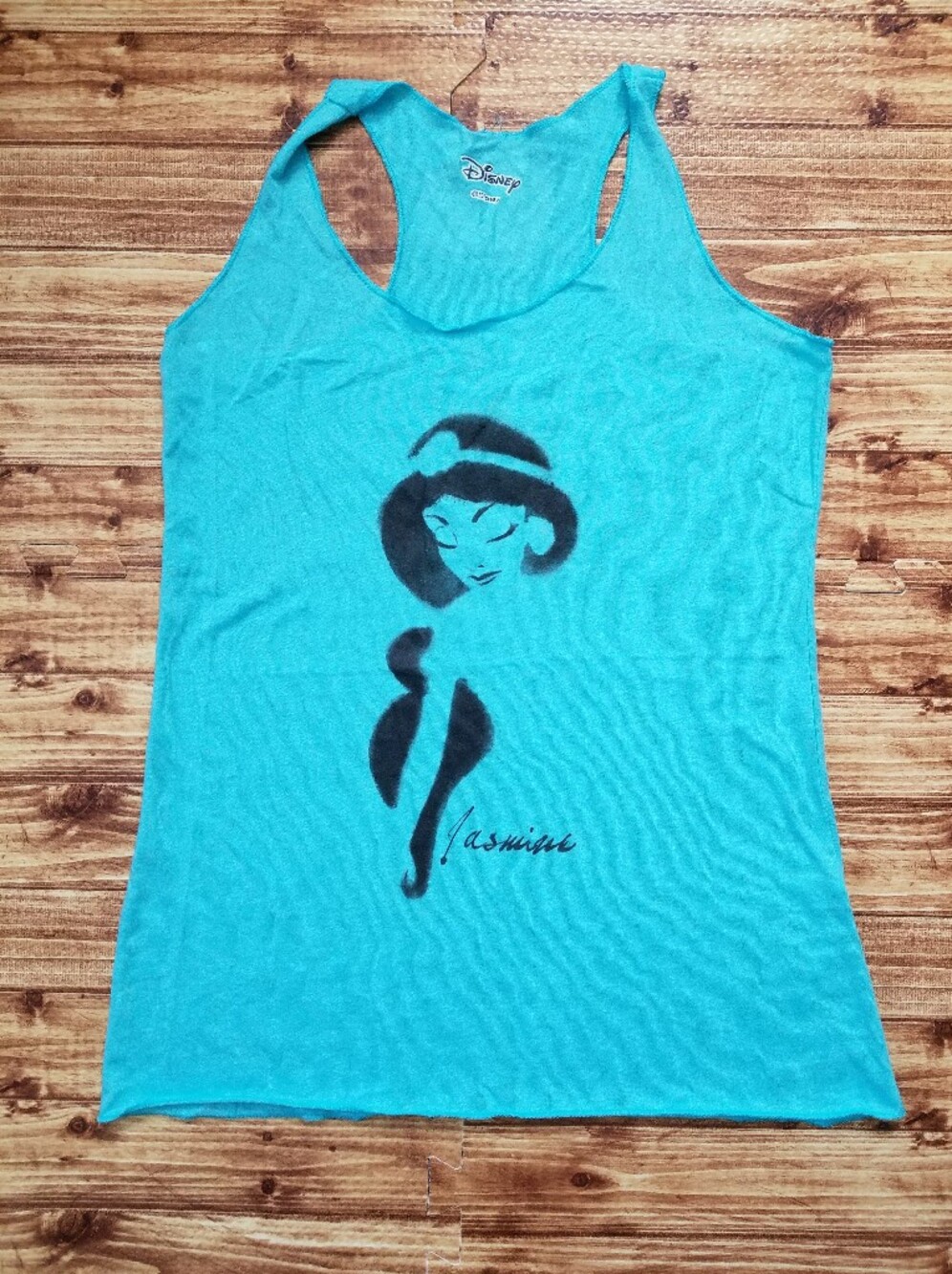 Disney Princess Jasmine Silhouette Aqua Blue Racerback Tank Top Women's Aladdin